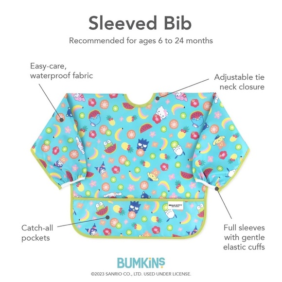 Bumkins Hello Kitty Waterproof Sleeved Bib - Turquoise - Picture 4 of 4